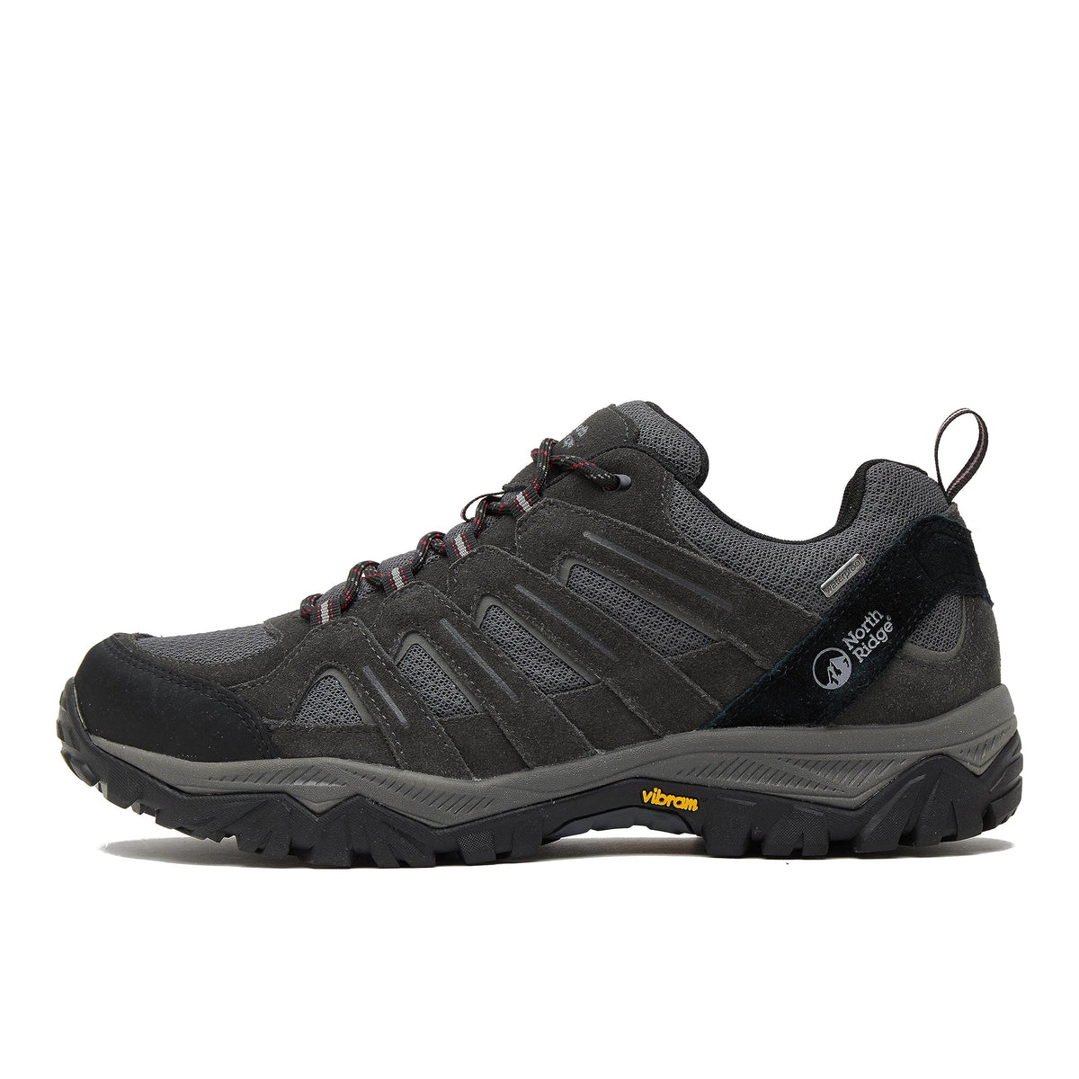 NORTH RIDGE Menâ€™s Kielder 2 Waterproof and Breathable Leather Walking Shoes with a Vibram Outsole, Men's Hiking Shoes (Black, Numeric_8)