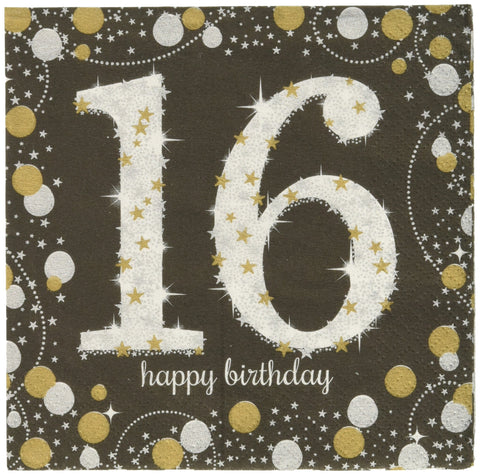 Amscan 5018732 Sparkling Celebration 16 Beverage Napkins, Multi Color