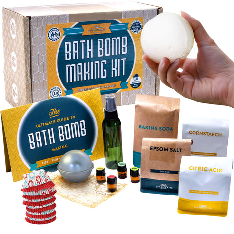 DIY Gift Kits Bath Bomb Kit, Making 100% Pure Therapeutic Grade Essential Oils, (Makes 12 DIY Cupcake Mold Bath Bombs), Gift Box Included.