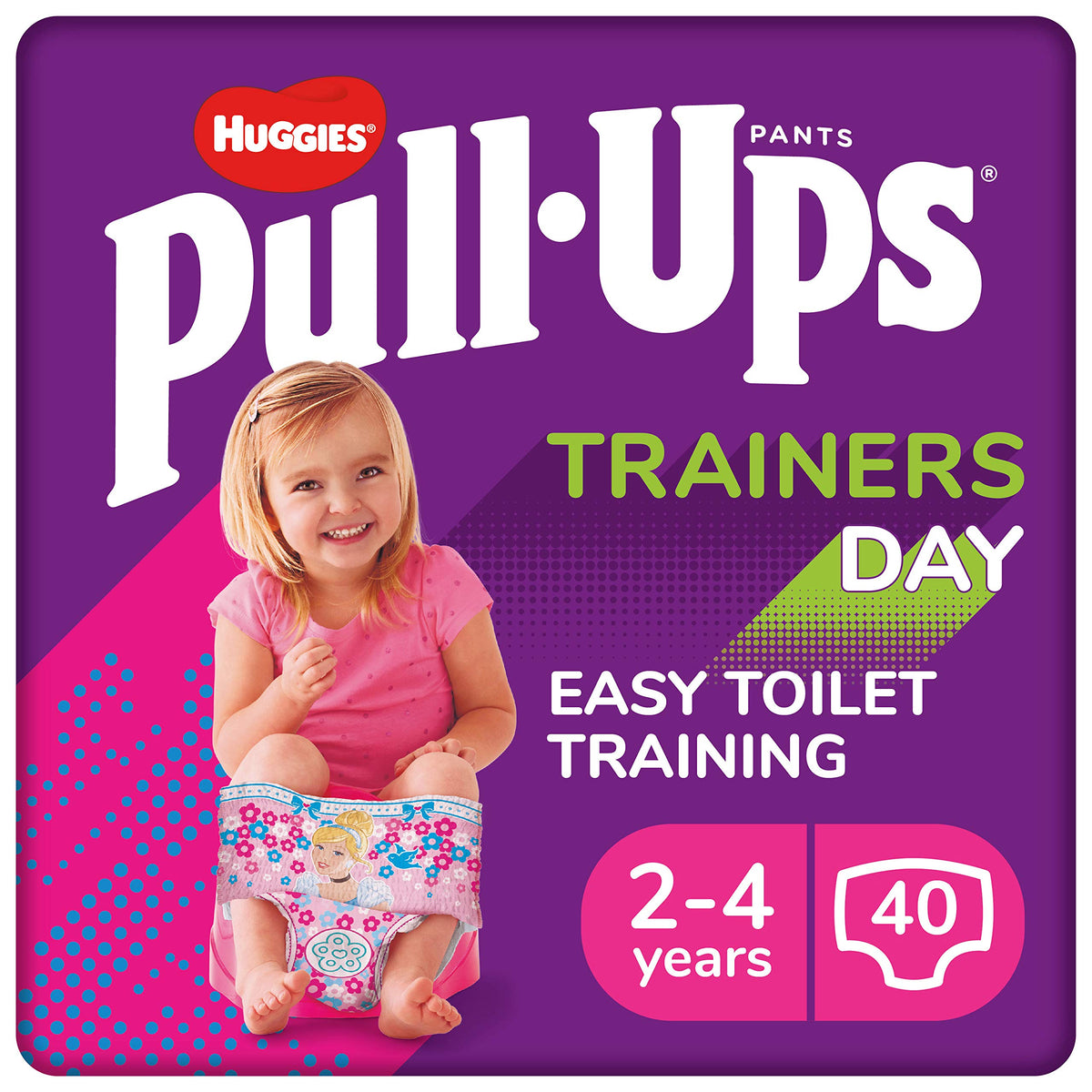 Huggies Pull-Ups, Trainers Day Nappy Pants for Girls - 2-4 Years, Size 6-7 Pull Up Nappies (40 Pants) - Essential Pull-Ups for Easy Toilet Training - Learn Wet From Dry