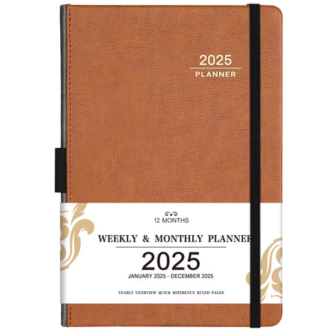 2025 Planner - 2025 Weekly Monthly Planner, January 2025 -December 2025, 5.85'' x 8.5'' Calendar Planner 2025 with Leather Cover, Pen Holder, Bookmarks