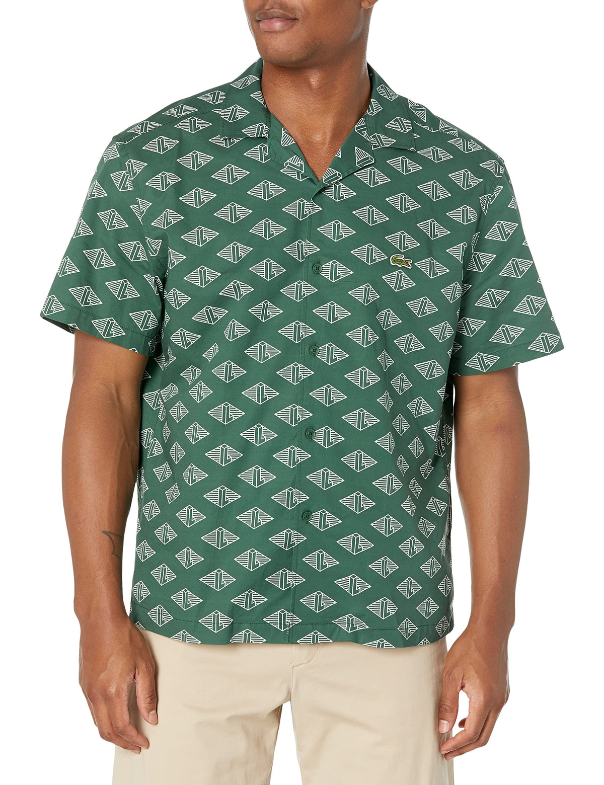 Lacoste Men's Short Sleeve Relaxed Fit Button Down Shirt, CH7882-YRR-L