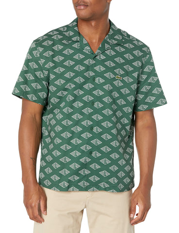 Lacoste Men's Short Sleeve Relaxed Fit Button Down Shirt, CH7882-YRR-L