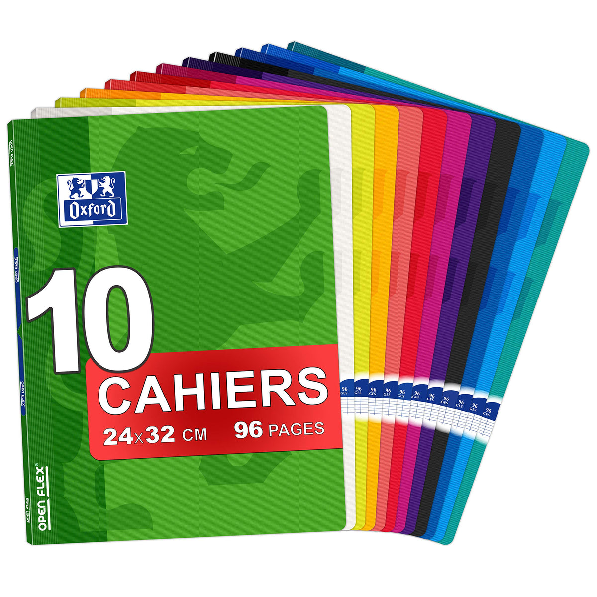 Oxford Office Openflex 100105375 School Notebook, Sewn, Polypropylene, 24 x 32 cm, 96 Pages, Assorted Colours, Pack of 10