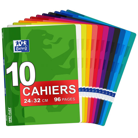 Oxford Office Openflex 100105375 School Notebook, Sewn, Polypropylene, 24 x 32 cm, 96 Pages, Assorted Colours, Pack of 10