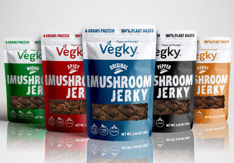 VEGKY Shiitake Mushroom Jerky - 70 Grams - 5 Pack Variety Vegan Gift Basket Plant Based Meatless Vegetarian Snack Fiber