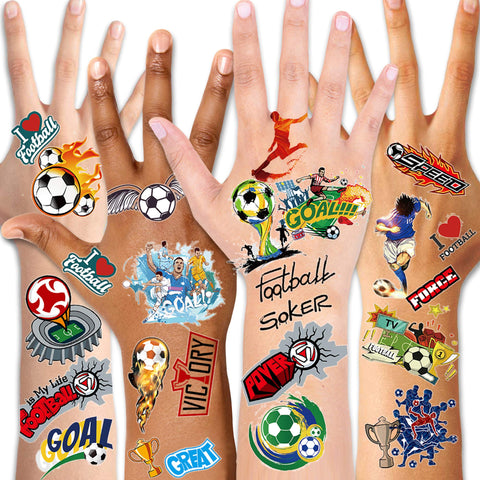 Konsait Football Temporary Tattoos Soccer Ball Face Tattoos for Kids Boys World Cup Soccer Fake Tattoos Birthday Party Bag Stocking Stuffer Goody Fillers Kids Games Gift Party Favor Supplies, 10 Sheet