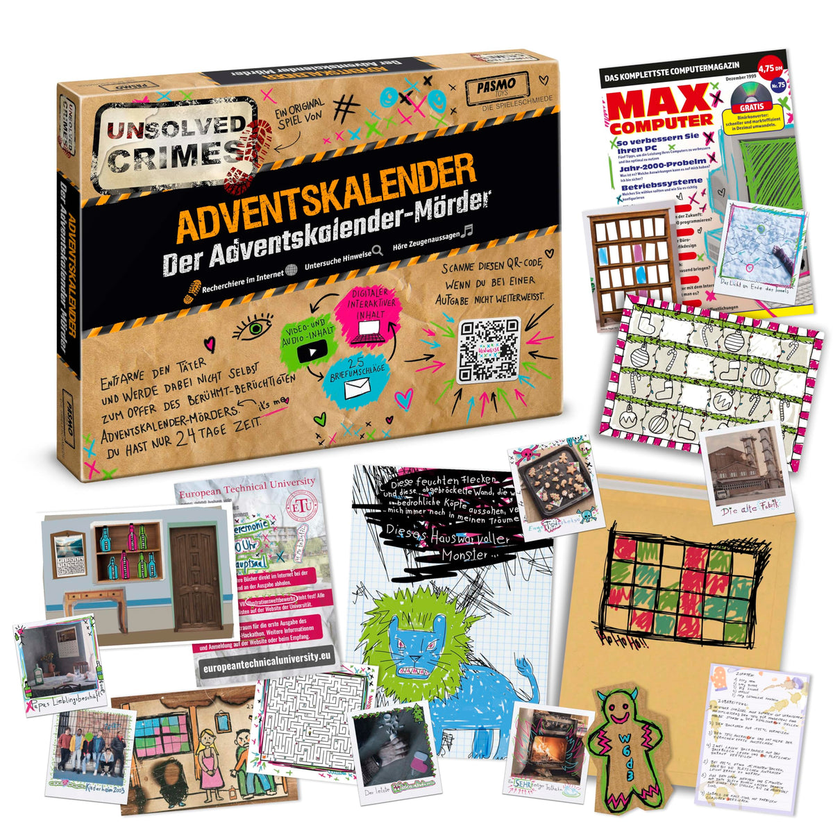 EXIT Unsolved Crime Advent Calendar - Escape Game Advent Calendar with 24 Puzzles | German Language