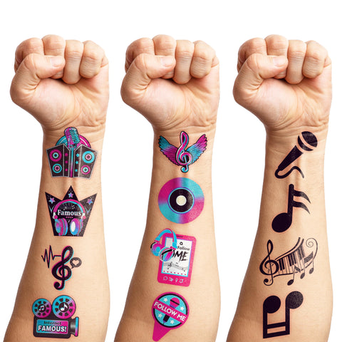 (96PCS) Music Note Notes Musical Motivational Temporary Tattoos Birthday Themed Party Supplies Decorations Favors Cute Instrument Stickers Tattoo Gifts for Kids Girls Boys Decor Class Reward Christmas