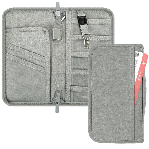 FYY Passport Holder Family Travel - Passport Wallet for Women and Men, Portable Travel Document Organizer for Credit Cards, Boarding Pass, ID Card, Cash, Tickets, Clutch Bag Travel Essentials Grey