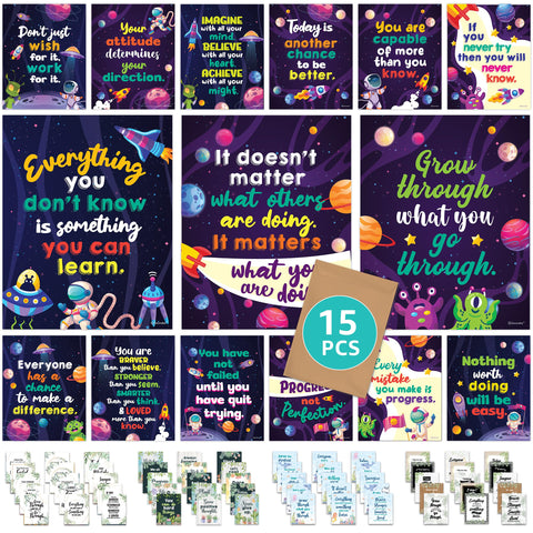 Decorably Motivational Posters for Classroom - 15 Space Theme Classroom Decor, 11x14in Outer Space Classroom Decor, Space Themed Classroom Decor, Outer Space Classroom Decorations