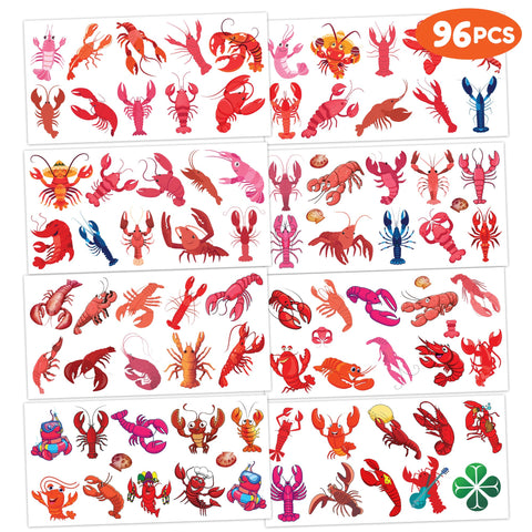Generic Crawfish Temporary Tattoos Birthday Party Supplies Favors Decorations Super Cute 96 PCS Fake Tattoos Stickers for Boys Girls School Classroom Rewards Gifts Ideal