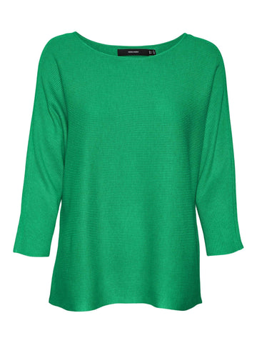 VERO MODA Women's Vmnora 3/4 Boatneck Blouse Noos Knitted Jumper, Bright Green/Detail:w. Melange, XXL