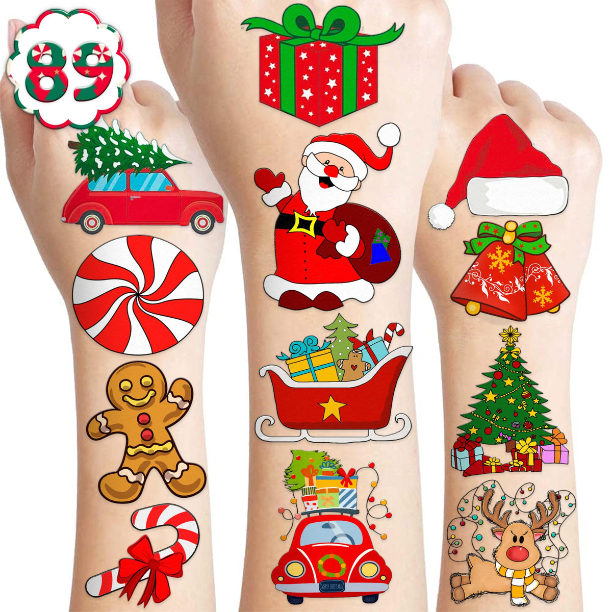 8 Sheets Christmas Temporary Tattoos Stickers Themed Birthday Party Decorations Supplies Favors Decor Winter Xmas Santa For Women Kids Adults Gifts Prizes Rewards