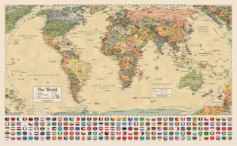 Equal Earth World Map Poster - map design shows continents at true relative size - LAMINATED, 18â€ x 29â€ [Yellow]