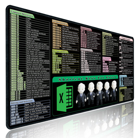 Raryine Excel Shortcuts Cheat Sheet,Office Desk mat,Keyboard Shortcut Mouse pad,Non-Slip Waterproof excel Desk mat,Excel Shortcut Mousepad (XL 31.5 x 15.7 in)