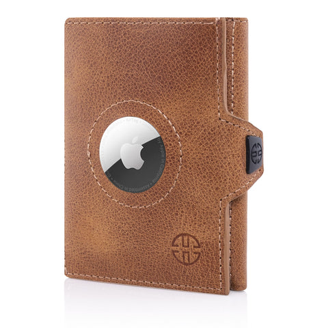 TRUSADOR Verona Leather Wallets for Men & Women Trifold Slim Front Pocket Rfid Wallet, Cognac, S, Air Tag Pocket