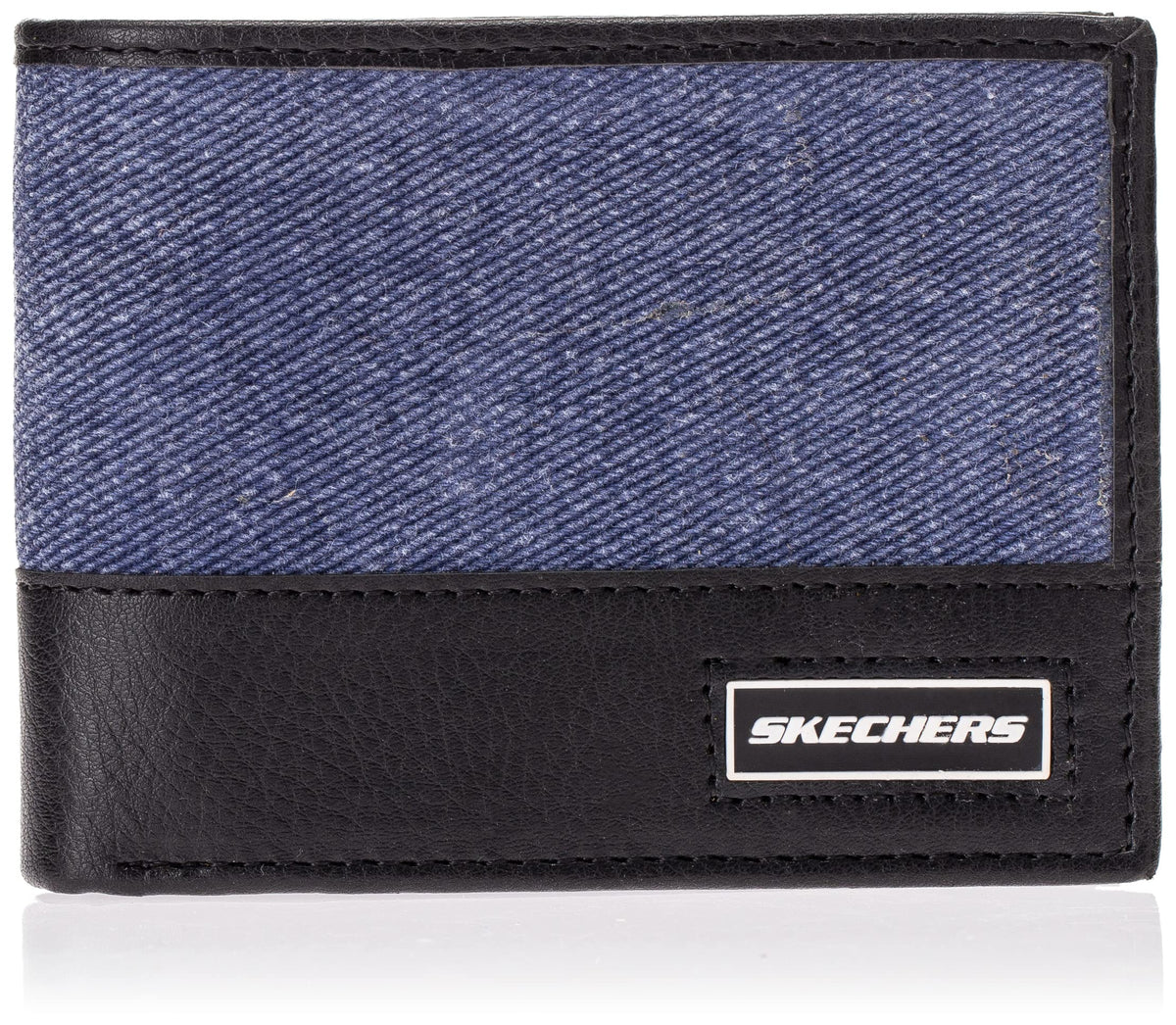 Skechers Men's Slimfold Canvas Vegan Leather RFID Wallet, Blue Patch, One Size