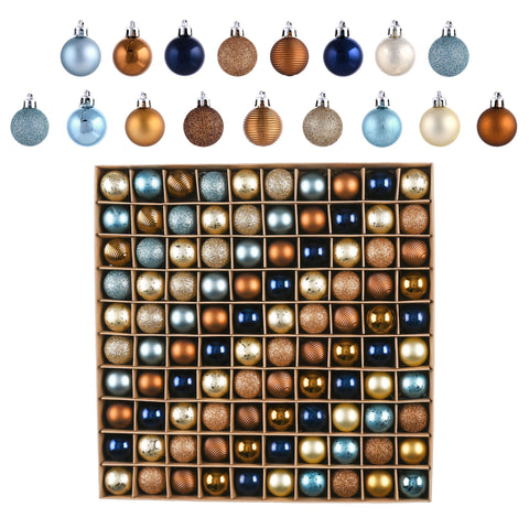Valery Madelyn 100ct Mini Christmas Ornaments Tree Decorations Set, 1.18 Inches Blue Copper and Gold Shatterproof Christmas Ball Ornaments, Hanging Ornament Bulk for Xmas Holiday Party Decor