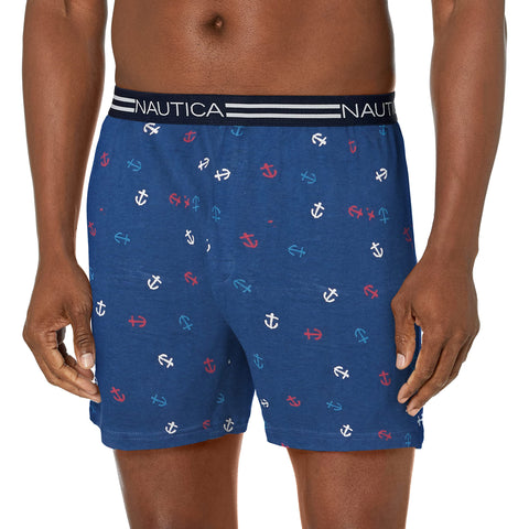Nautica Men's Classic Cotton Loose Knit Boxer, Scribble Anchor/Undercurrent, Small