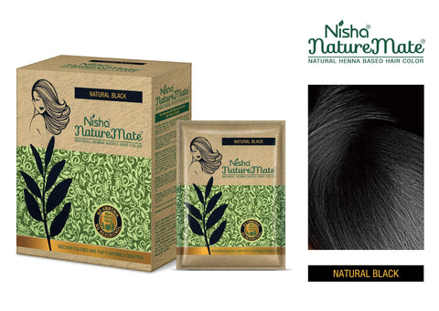 Nisha Nature Mate Henna based hair Color No ammonia 100% herbal protection and long-lasting strong shine hair, 180 G (60g X 3 Pack, Natural Black)