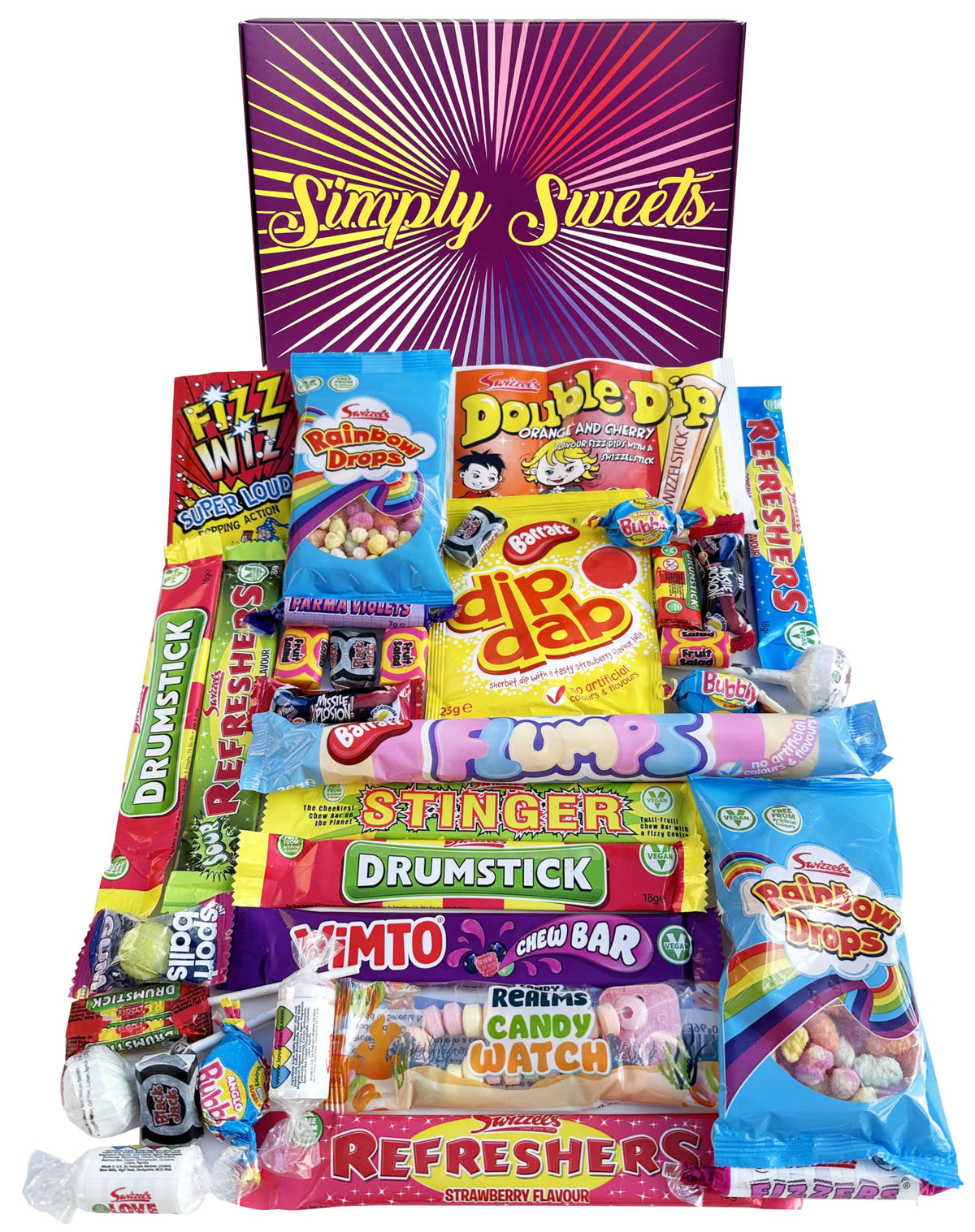 Simply Sweets retro sweet hamper gift box. Packed with the best retro sweet. A perfect present for Birthdays, Get Well Soon, Christmas. Packed in a fun stylish unique box.