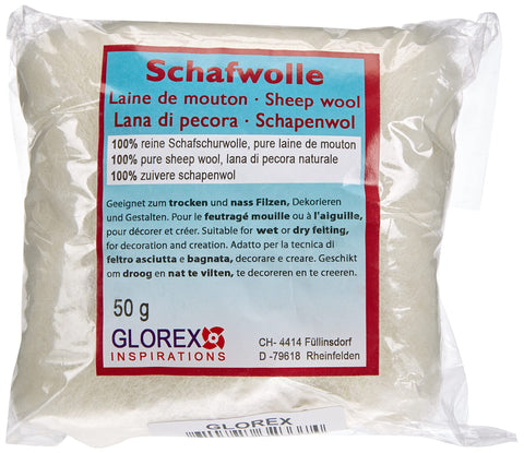 GLOREX Sheep's Wool 50 g, White, 10 x 10 x 6 cm