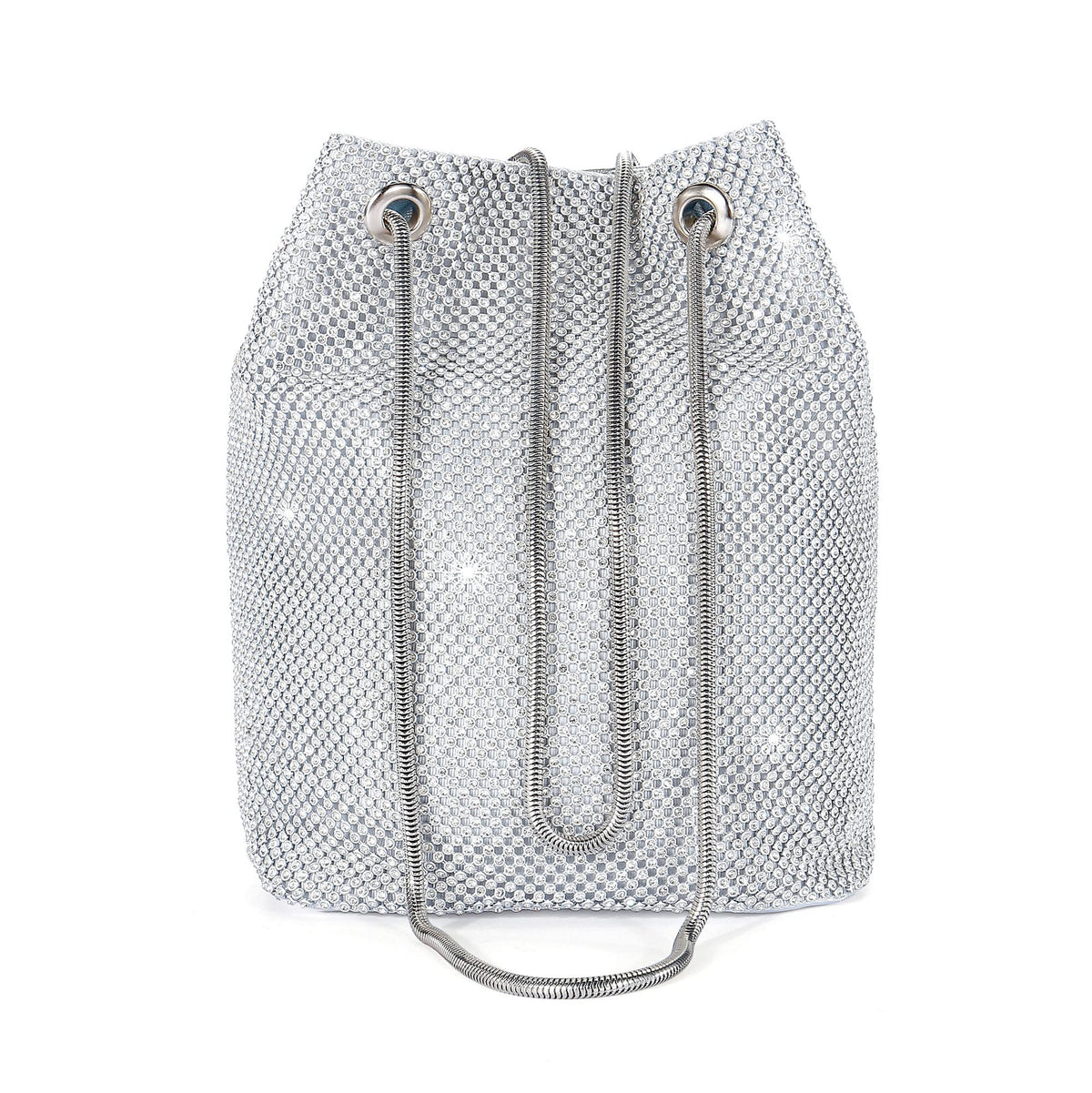 Rhinestone Evening Party Bags for Women Sparkly Silver Clutch Crystal Bucket Purse Wedding Purses Wallet Fancy Desinger Handbags Bing Glitter Shoulder Bags for Cocktail Prom NightOut Small Tote Bag