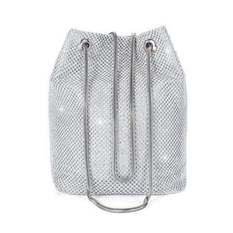 Rhinestone Evening Party Bags for Women Sparkly Silver Clutch Crystal Bucket Purse Wedding Purses Wallet Fancy Desinger Handbags Bing Glitter Shoulder Bags for Cocktail Prom NightOut Small Tote Bag