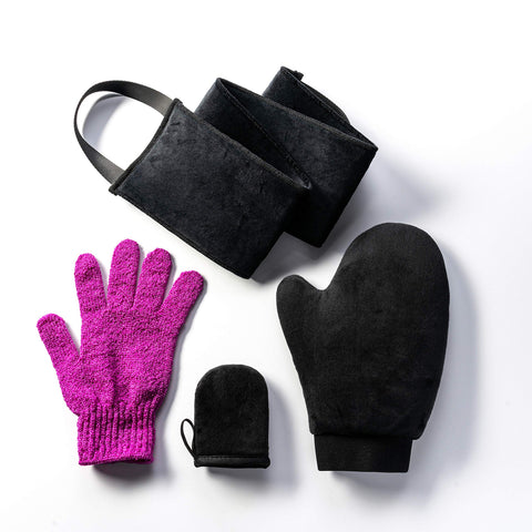 Naked Sun Self Tanning Applicator Set with Exfoliating Glove, Tanning Mitt, Face Mitt, & Back Applicator Bundle for Best Fake & Streak Free Sunless Tan to use with Tanning Lotions or Mousse (4 items)