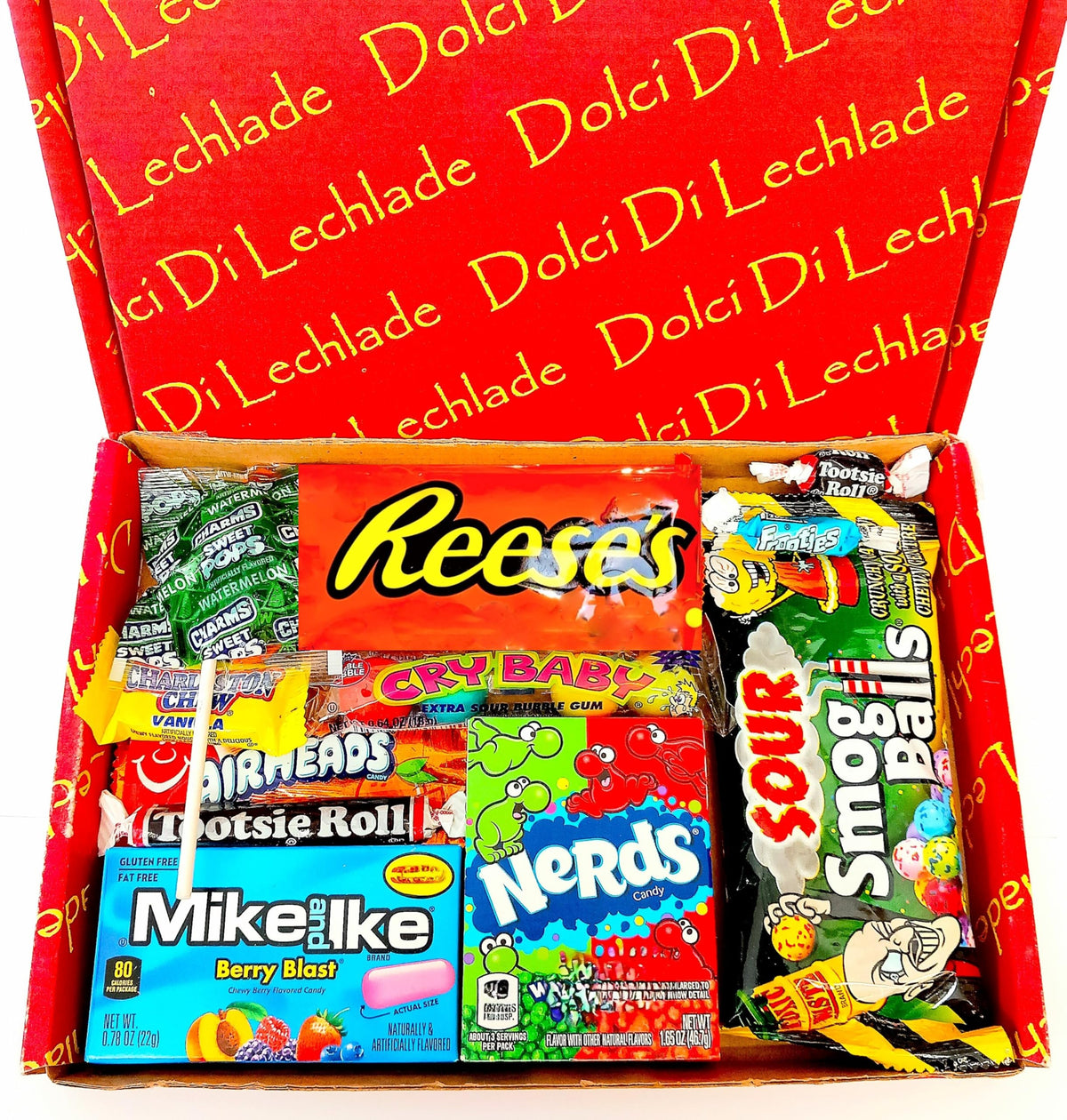 American Sweets Gift Box by Dolci Di Lechlade - Classic USA Candy Chocolate Sweet Reeses, Nerds, Tootsie, Hersheys - Birthday Thanks Present Kool