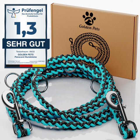 Golden Pets highquality 2 metre long dog lead 4way adjustable made of 550 paracord parachute line reflective lightweight robust ebook care manual is included (English language not guaranteed)