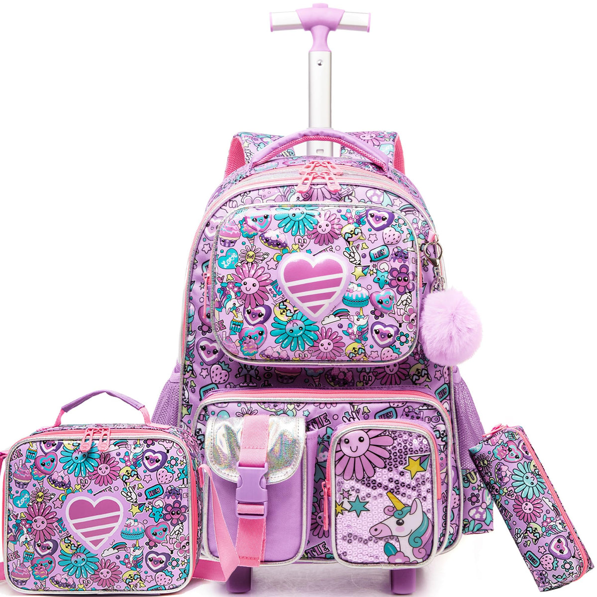 Oruiji Kids Trolley School Bag with Wheels Rolling Backpack for School Kids Rolling Backpack Luggage for Elementary Student with Lunch Box Pencil Case