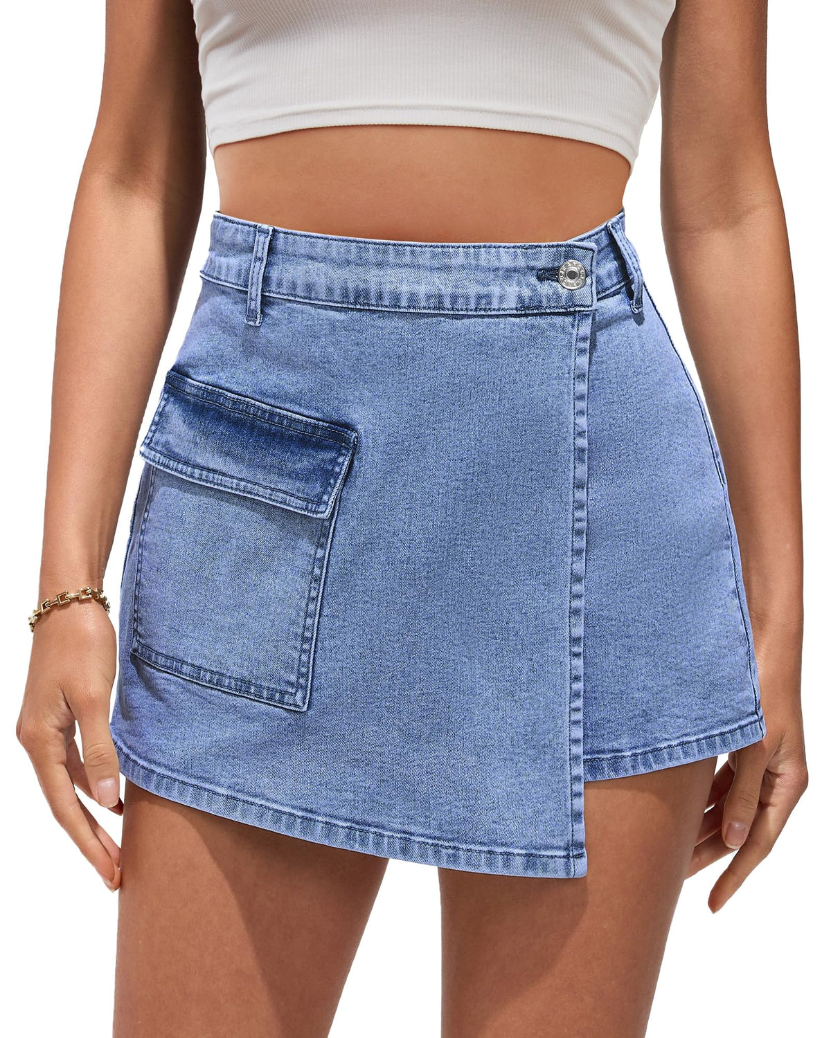 luvamia Women Skort Wrap Skirts for Women Short Blue Jean Skirts for Women Denim Skorts Casual Womens Summer Clothes Medium Blue Large Fits Size 12 Size 14