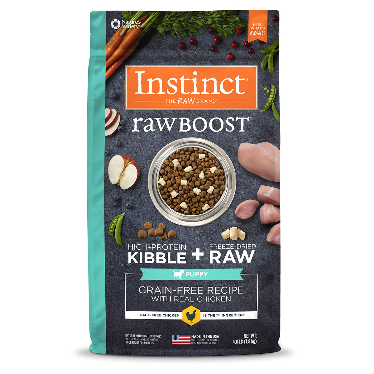 Instinct Raw Boost Puppy Grain Free Recipe with Real Chicken Natural Dry Dog Food, 4 lb. Bag