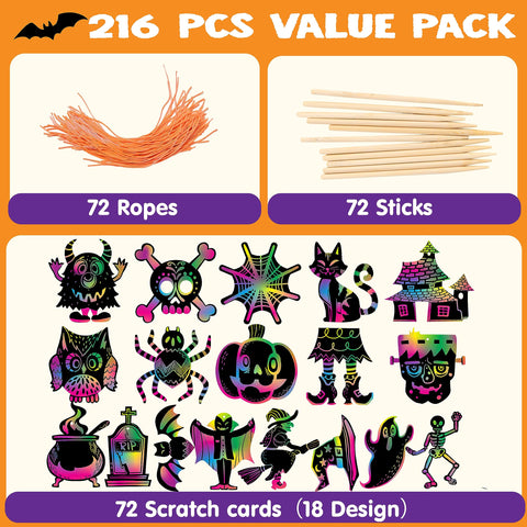 JOYIN 72 Pcs Halloween Crafts for Kids, Halloween Scratch with 18 Designs for Arts and Crafts, Activity Book, Trick-or-Treating, Halloween Party Favors, Halloween Event Party Supplies