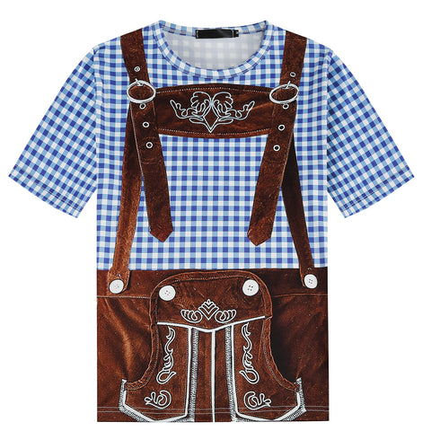 GRAJTCIN Men's Bavarian Oktoberfest Costume Short Sleeve T-Shirt (X-Large,Blue)