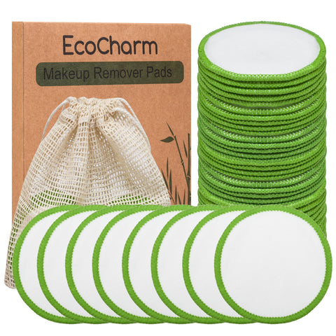 Ecocharm Reusable Makeup Remover Cotton Pads 3 Layers 20 Pack With Washable Laundry Bag 100% Pure Cotton Rounds For Gentle & Efficient Makeup Removal - Hypoallergenic & Eco-Friendly For All Skin Types