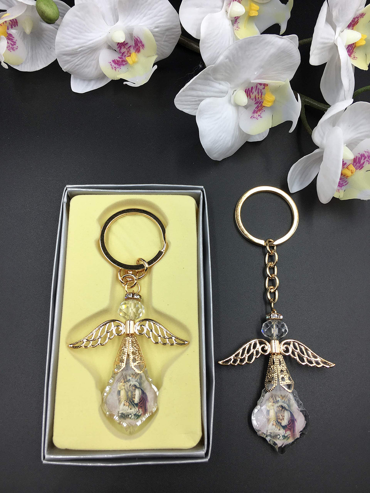 12 First Comunion Crystal Angel Key Chain Girl 1st Comunion, First Communion, Confirmation, Party Pack Gold