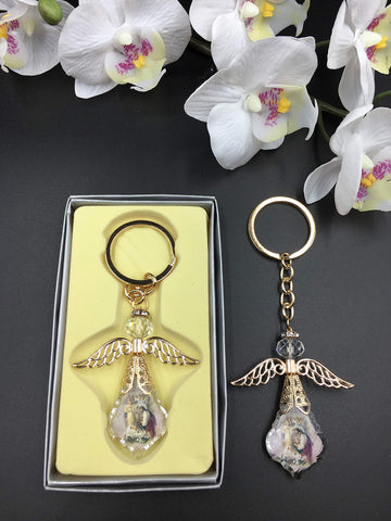 12 First Comunion Crystal Angel Key Chain Girl 1st Comunion, First Communion, Confirmation, Party Pack Gold
