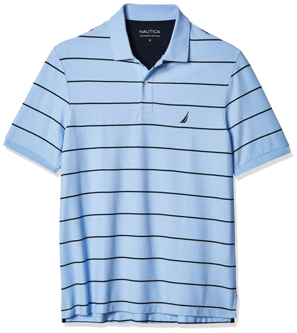 NAUTICA Men's Big and Tall Classic Short Sleeve Striped Polo Shirt, noon Blue, 2X