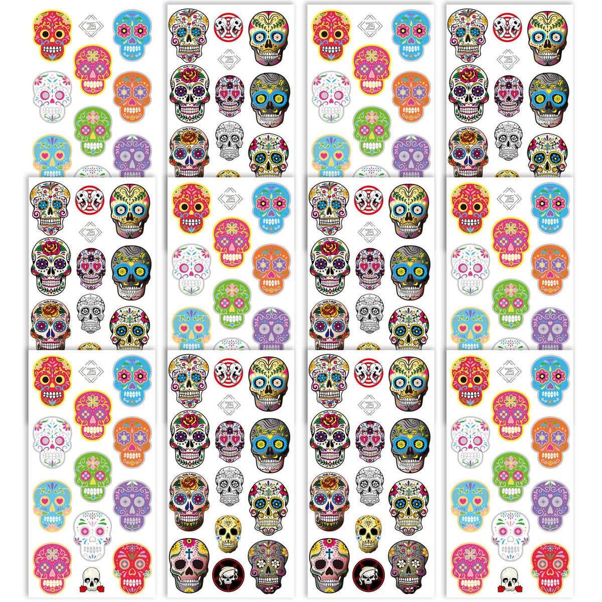 Day of the Dead Sugar Skull Tattoos (156PCS),Halloween Temporary Face Tattoos Sugar Skull Skeleton Tattoo for kids Boys Girls Halloween Party Favor Supplies