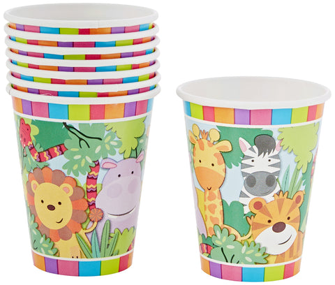 amscan 11012025 266ml-8 9901917 Friends Paper Cups, 266ml, 8 Pcs, Jungle Party
