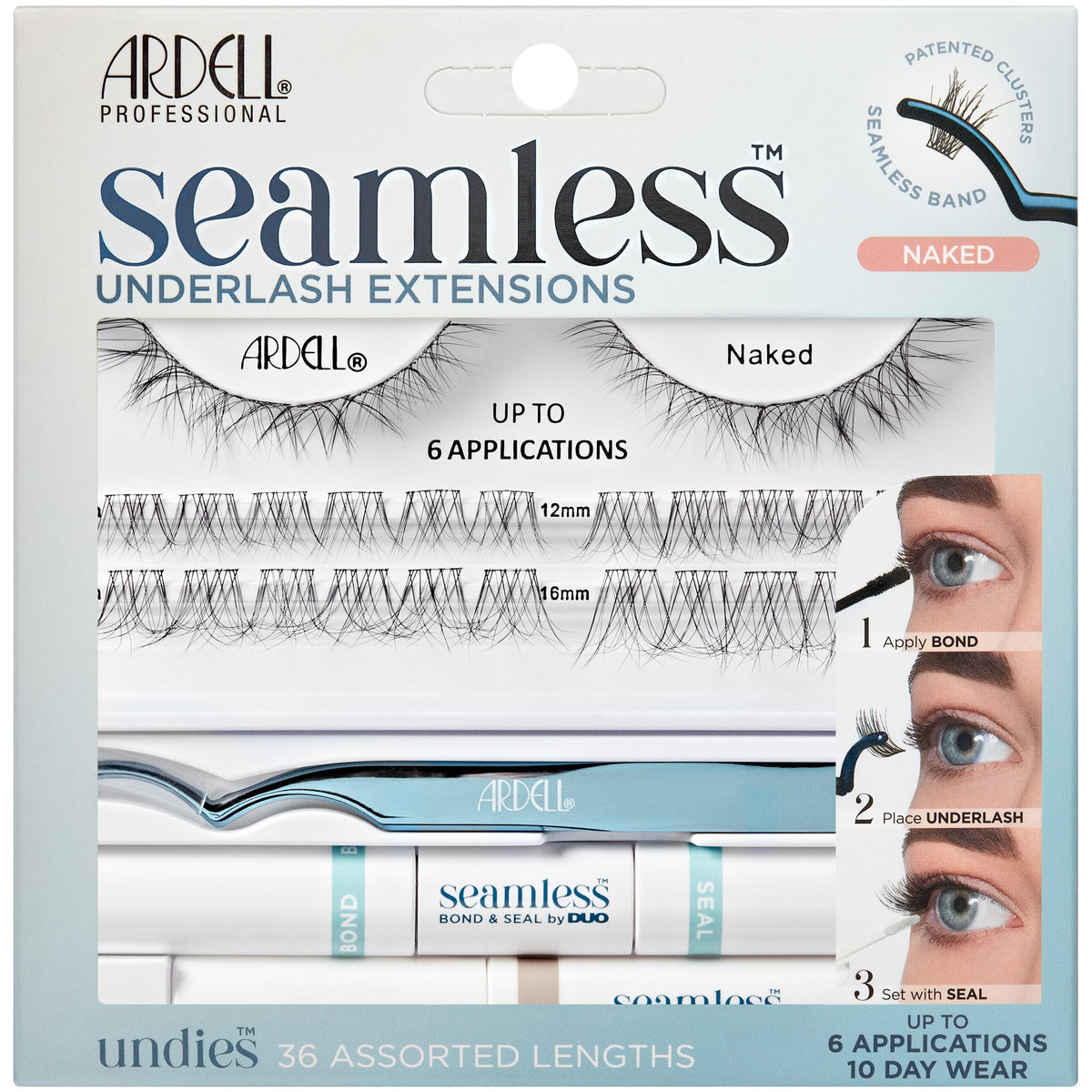Ardell Seamless Underlash Extensions Naked, Seamless Band and Patented Clusters, 36 Assorted Lengths, 1-pack