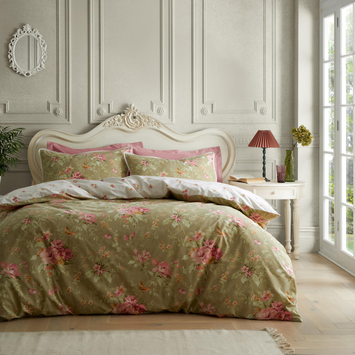 Catherine Lansfield Bridgerton Penelope Floral Reversible Single Duvet Cover Set with Pillowcase Green