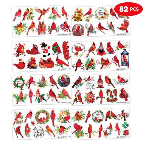 Cardinals Temporary Tattoos - Red Cardinal Birds 80PCS American Christmas Themed Stickers for Kids Birthday Party Supplies, Decorations, Favors, and Prizes - Cute Gifts for Boys and Girls Adults