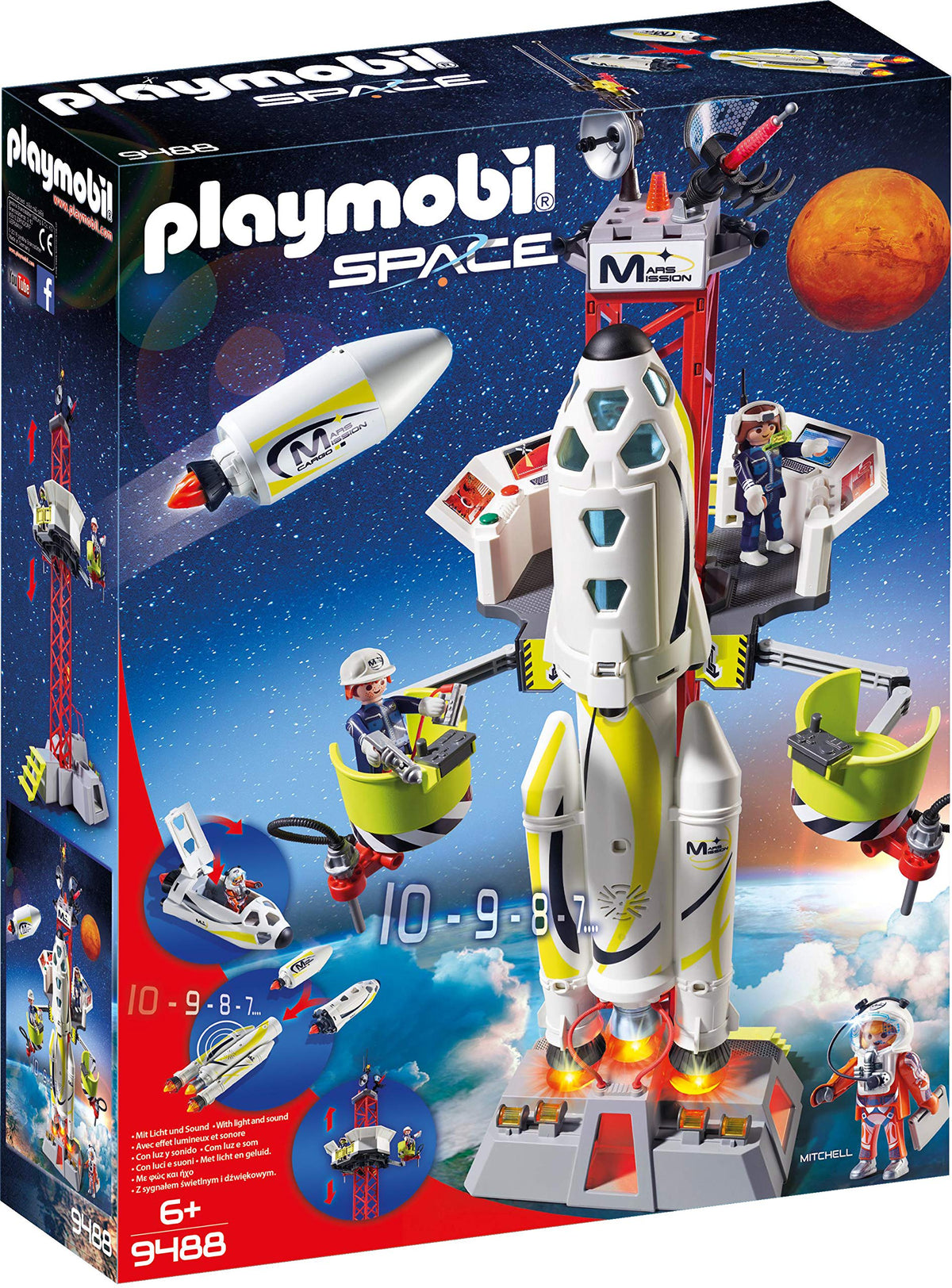 Playmobil 9488 Space Mars Mission Rocket with Launch Site with Lights and Sound, experience for little space explorers, educational toy, fun imaginative role play, play set for children ages 6+