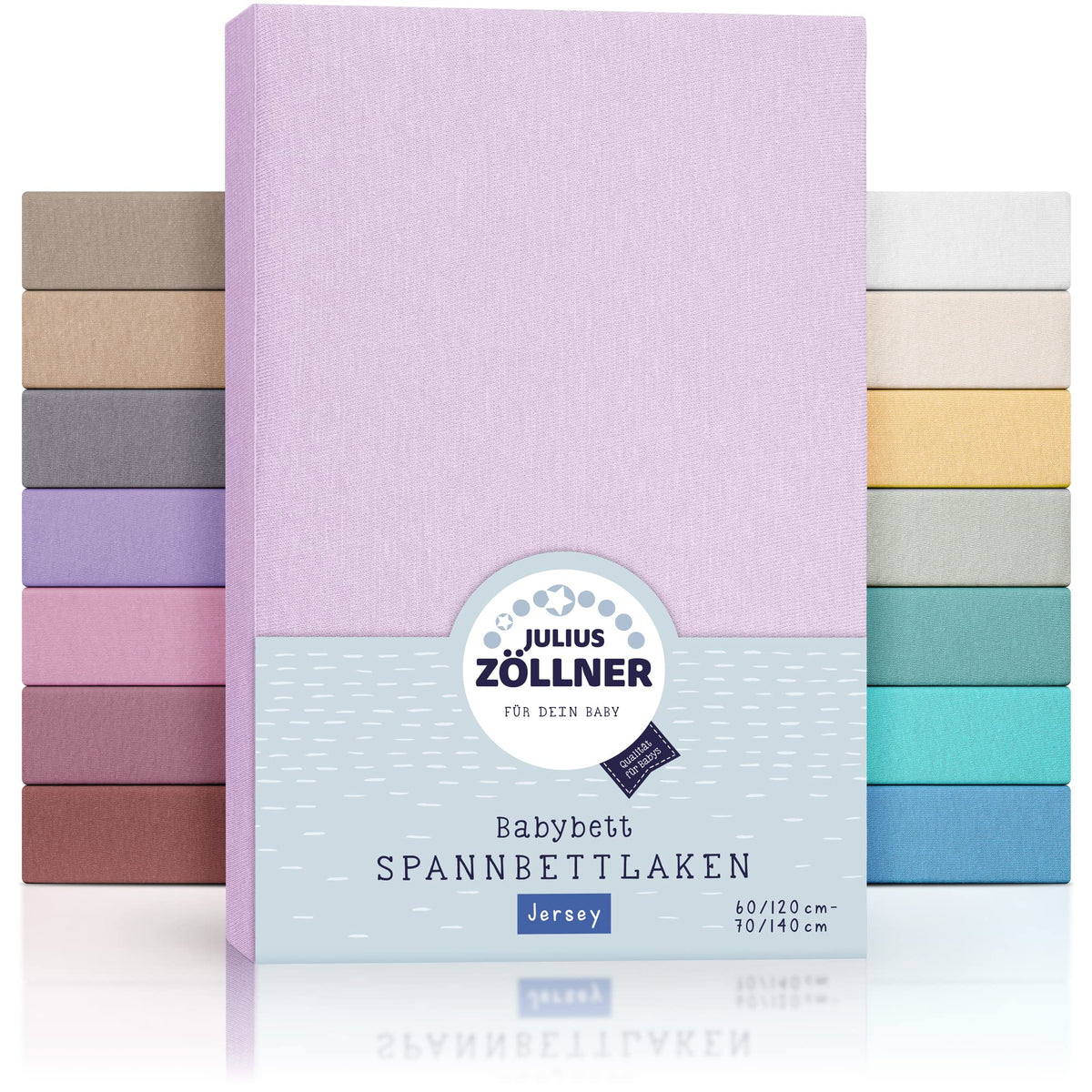 Julius ZÃ¶llner Jersey Fitted Sheet for Baby and Cot, 100% Jersey Cotton, Oeko-Tex Standard 100 Certified, Size: 60 x 120 cm / 70 x 140 cm, Pack of 2, Lilac