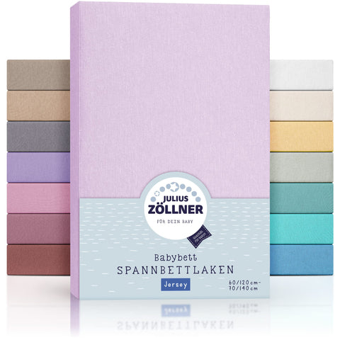 Julius ZÃ¶llner Jersey Fitted Sheet for Baby and Cot, 100% Jersey Cotton, Oeko-Tex Standard 100 Certified, Size: 60 x 120 cm / 70 x 140 cm, Pack of 2, Lilac