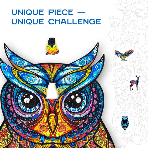 UNIDRAGON Wooden Jigsaw Puzzles - Charming Owl, 366 pcs, King Size 9.9" ?17.1, Beautiful Gift Package, Unique Shape Best Gift for Adults and Kids